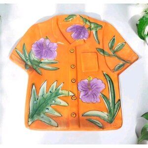 Vintage Hawaiian Shirt Ceramic Wall Hanging Snack Plate Beach Party Tropical